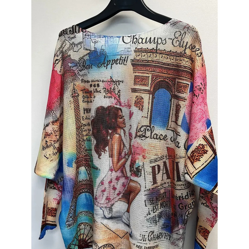 L131 Loowie Paris Postcard Printed Knit Sweater | Round Neck | One Size S-L